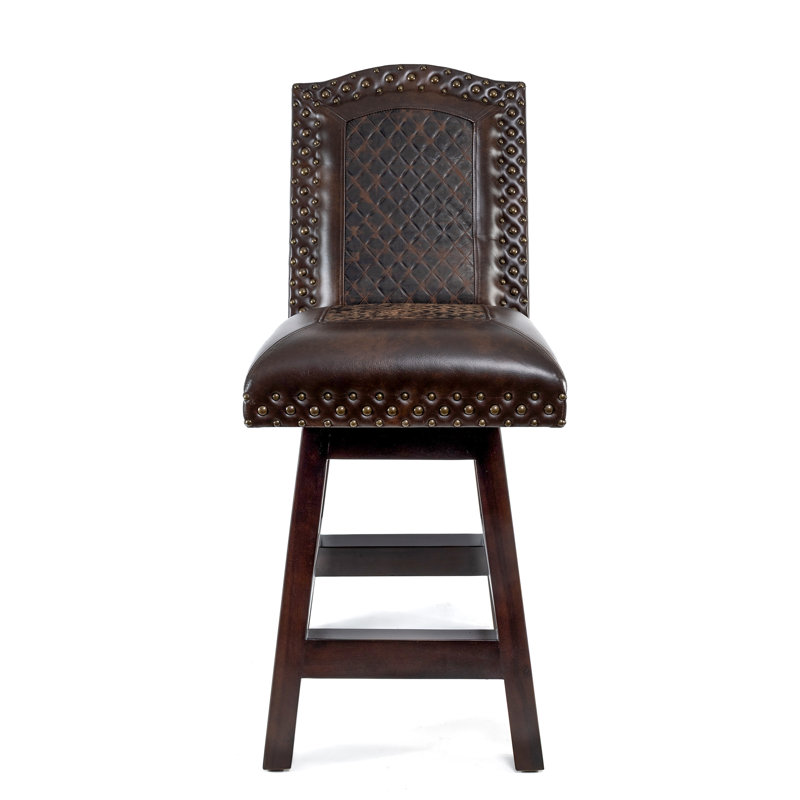 Genuine Brown Leather Tufted Wingback Barstool With Nailhead Trim - Counter & Bar Height