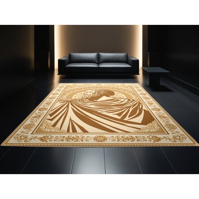 Soft Plush Ristaino Plato Bust Classic Oriental Area Rug in Beige – Beige Binding, 7x10
