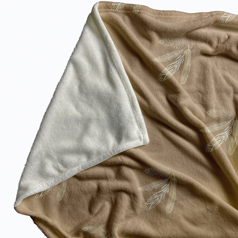Couverture en molleton à motif de plumes, Brun, L 60 po x L 80 po