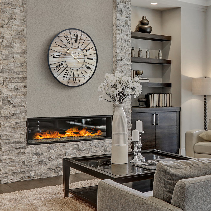 Sorbus Oversized Round Metal and Wood Wall Clock