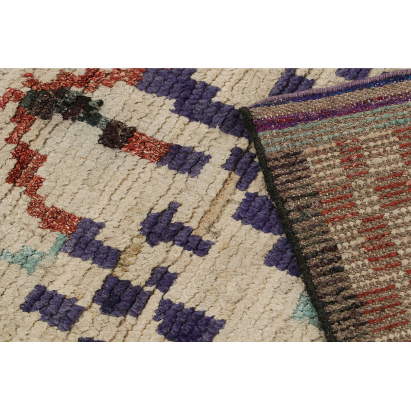 Moroccan Hand Knotted Geometric Area Rug, Rectangle 9' x 12'
