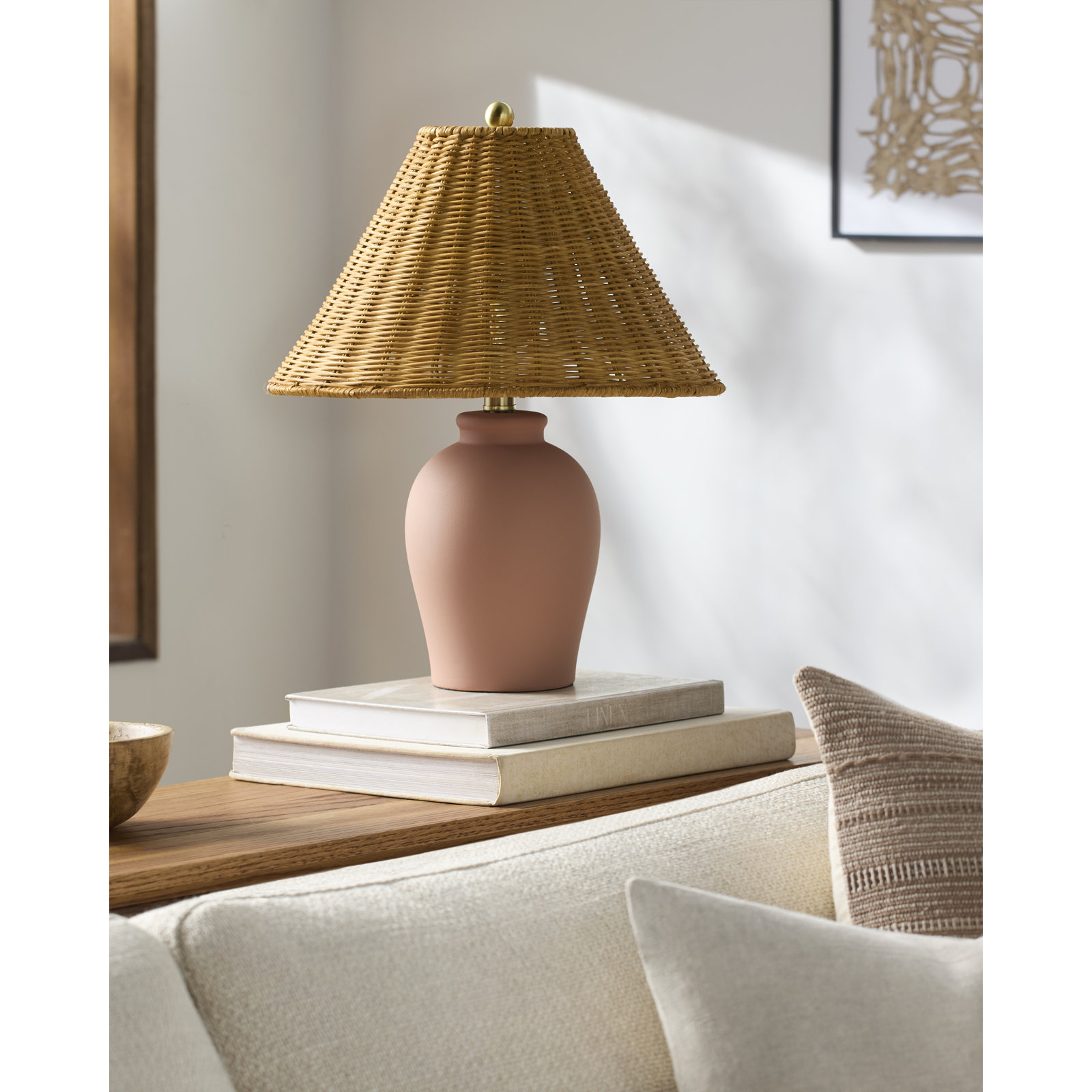  Chemise 19" Ceramic Table Lamp, Terracotta, Wicker, Brown
