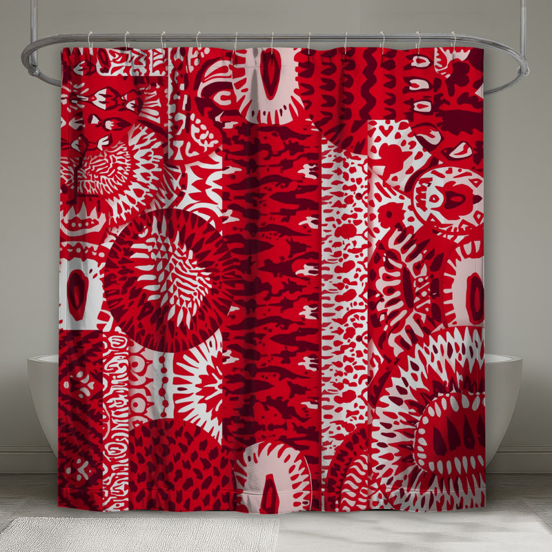 Rideaux de douche rouges à cercles abstraits très longs, 70in W x 93in H
