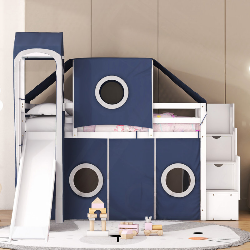 Lit mezzanine simple avec tente et tour, Lit simple