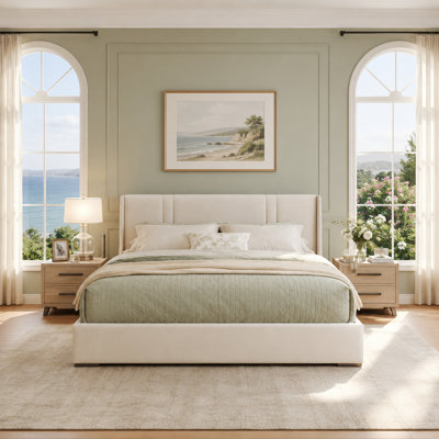 41.7" Velvet Curved Wingback King Bed Frame with Hydraulic Lift, No Box Spring Needed, White