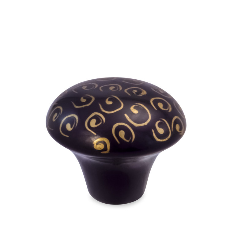 Black and Gold Round Ceramic Cabinet Knob with Hardware
