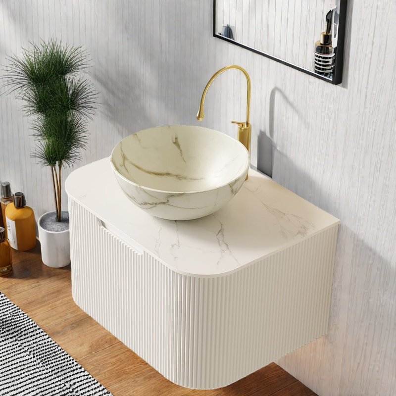 Meubles-lavabos modernes haut de gamme avec rangement, lavabo en céramique et pierre frittée