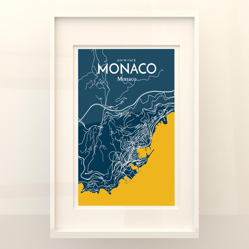 Monaco City Map In Amuse - No Frame Print, 36cm H x 24cm W x 0.05cm D