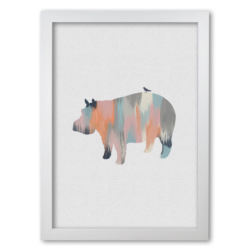 Pastel Hippo - Print, 85 cm H x 60 cm W x 5 cm D, White Grain Frame