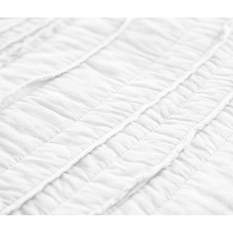 Pre-Washed Solid Cotton Soft-Finished Ruffled Quilt Set, Queen Quilt + 2 Standard Shams, White