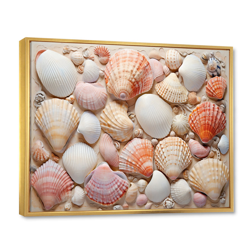Seashell Contemporary Collage, reproduction d'art sur toile, Cadre flottant doré, 34" H x 44" W