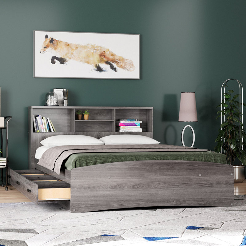 Jovany Captain Bed with 3 Reversible Drawers on Left or Right side (New and Improved Design), Gray, Full