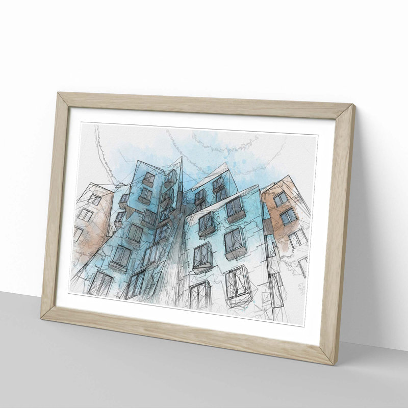 Architecture Sketch Vol.22 in Abstract - Picture Frame Graphic Art Print, 36cm H x 48cm W x 2cm D, Oak Framed