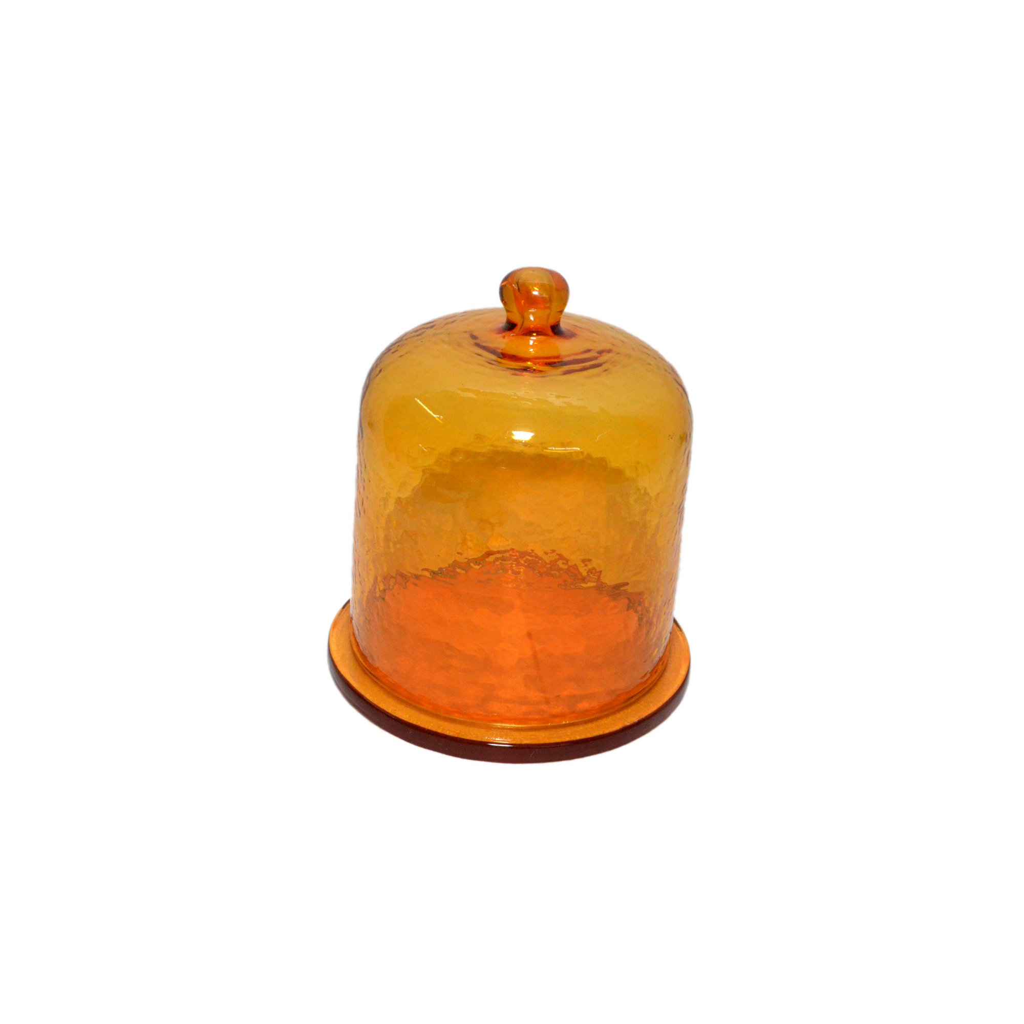 Cake Recycled Glass Dome W/Plate, 6.75" x 6" x 6", Yellow