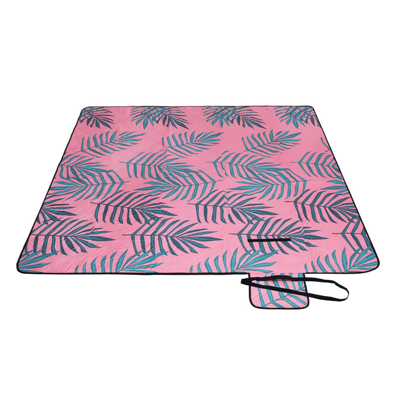 GCM87KJ Picnic Rug Large Mat For Camping, Park, Garden, Beach, Water Repellent, Machine Washable, Foldable, Fern And Pink