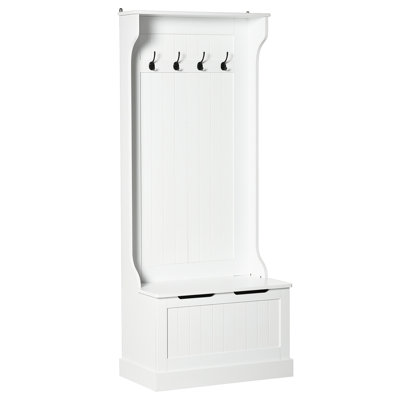 Hall Tree With Coat Rack, Storage And Sitting Bench, White