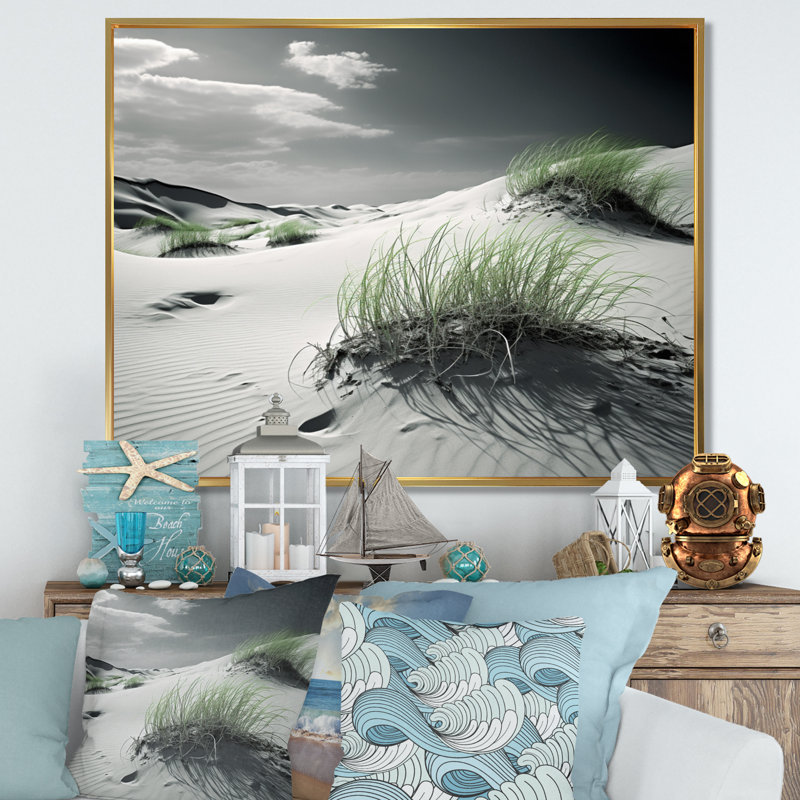 " Beach Dunes Grass II ", 12" H x 20" W x 1" D, Gold Floater Framed