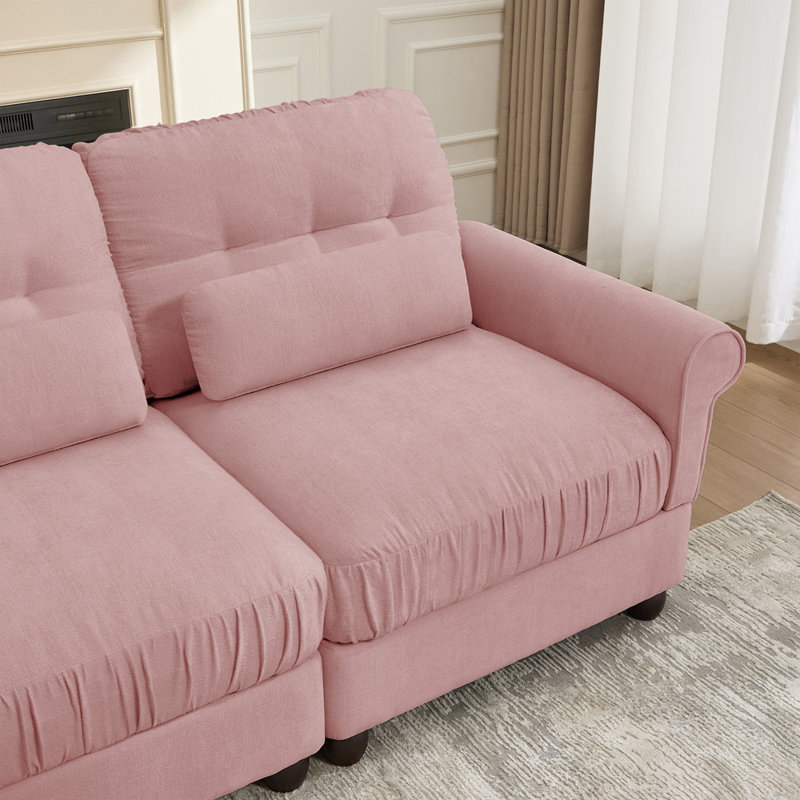Canapé modulable 3 places avec un pouf, Pink Chenille