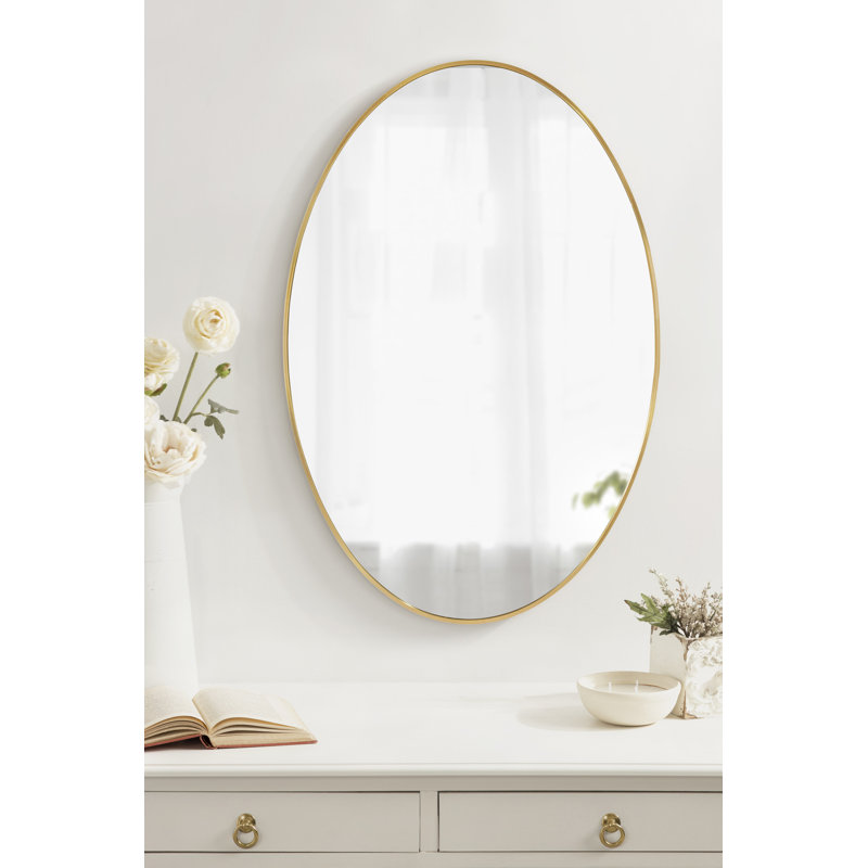 Miroir rond en métal Anacleta, 24 po x 36 po, Or