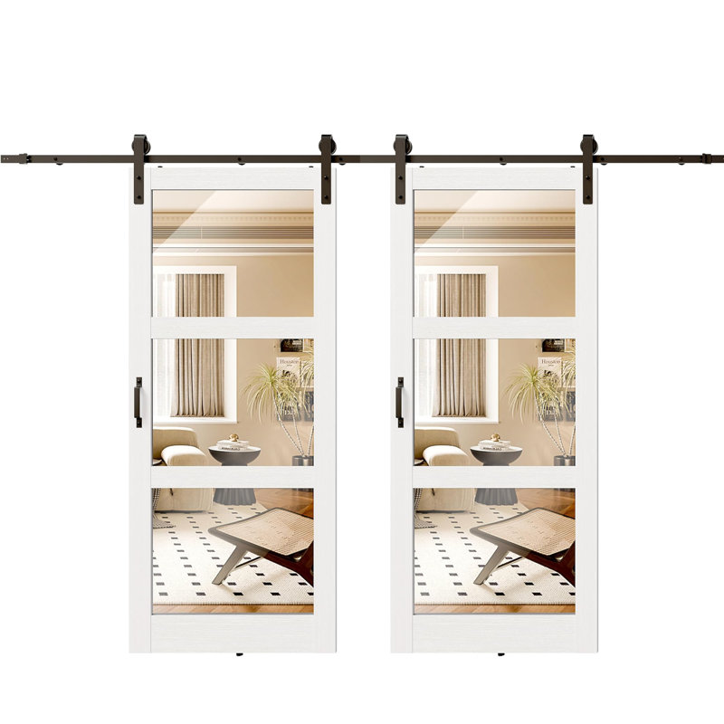 Modern Modern Surface Design - Ensemble de 3 portes coulissantes pour grange avec quincaillerie en bois manufacturé