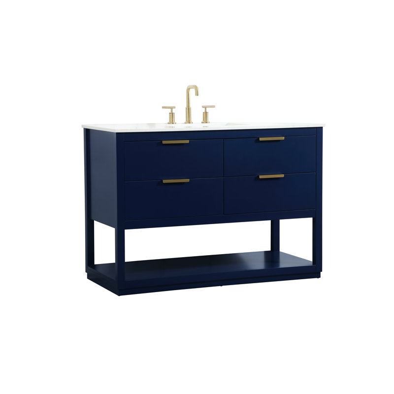 Larkin 48'' Blue Solid Wood Single Bathroom Vanity with Marble Top