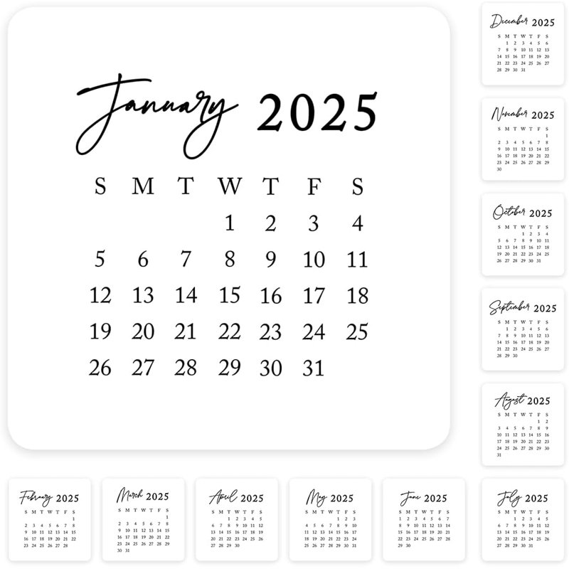 Minimal Script Small Month Planner Labels Mini Square 24 For 2025 12 For 2026 Calendar 4 Note Pack