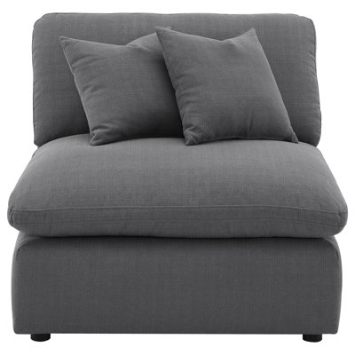 Hobo Modular Armless Chair, Charcoal Gray Fabric, 2 Pillows, 38 Inch