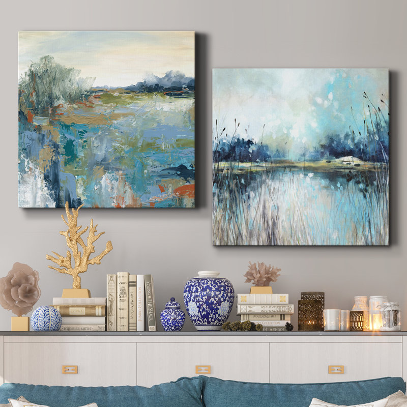 Energetic Earth - ensemble de 2 peintures sur toile tendue, H 32 po x l 64 po x P 1 po