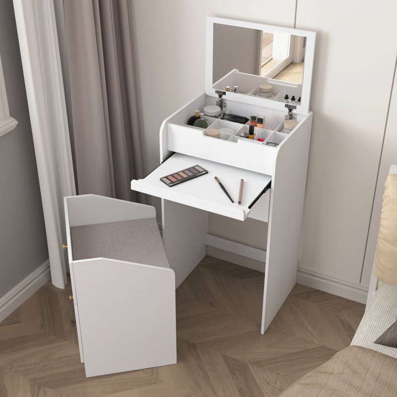 Petit meuble-lavabo avec miroir - ensemble de coiffeuse avec coiffeuse, chaise, tiroirs et mini coiffeuse pour filles