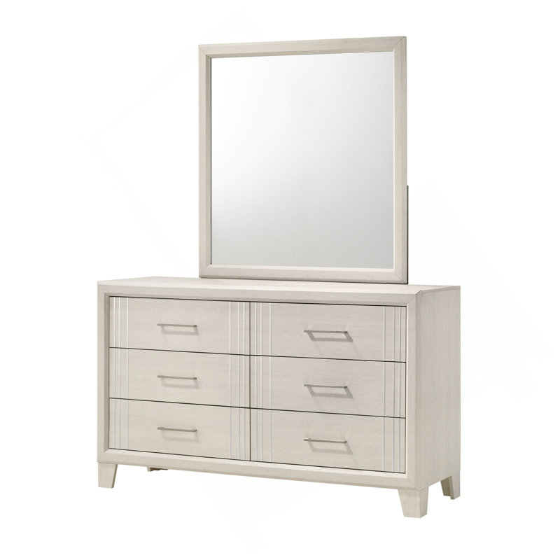 Meuble en bois 1 pièce à 6 tiroirs avec commode latérale contemporaine blanc / beige, Beige