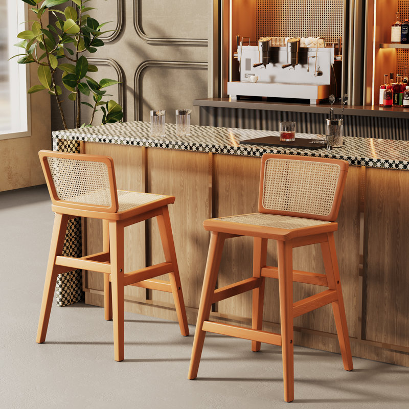 Rattan Counter Stool With Solid Wood Frame, Counter Stool (26” Seat Height)