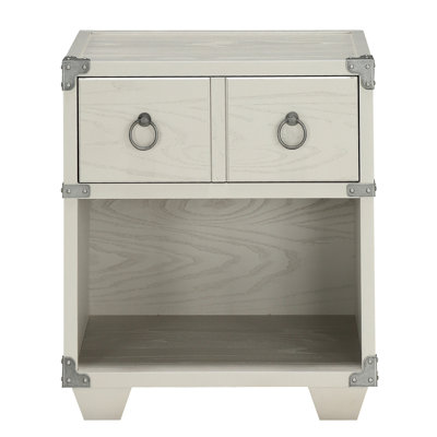 Grey Wood Nightstand With Double Pull- And Port For Bedroom 22.5 Inches Wide Space