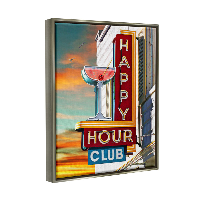 Panneau Happy Hour Club, H 21 po x l 17 po x P 1,7 po, Cadre flottant gris lustré