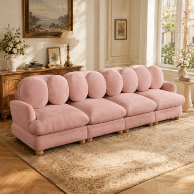 Veloria Large Chenille Modular Sectional Sofa, 4-Seater Deep Seat Couch with 8 Throw Pillows, Solid Wood Frame for Living Room Bedroom & Apartment
