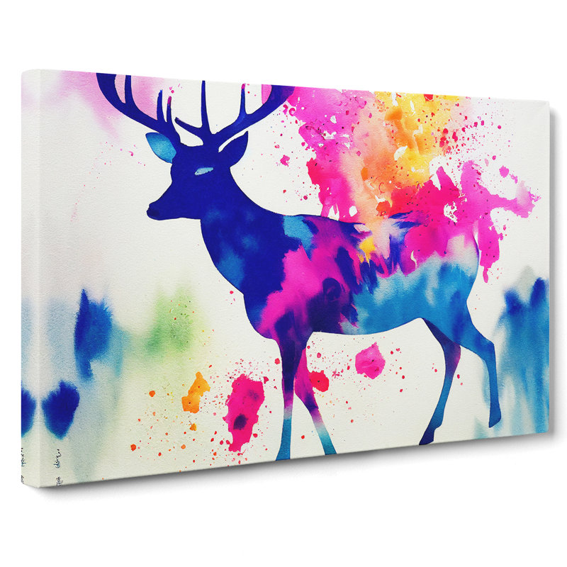 Colourful Stag Deer Vol.2 Abstract - Wrapped Canvas, 40cm H x 60cm W x 3cm D