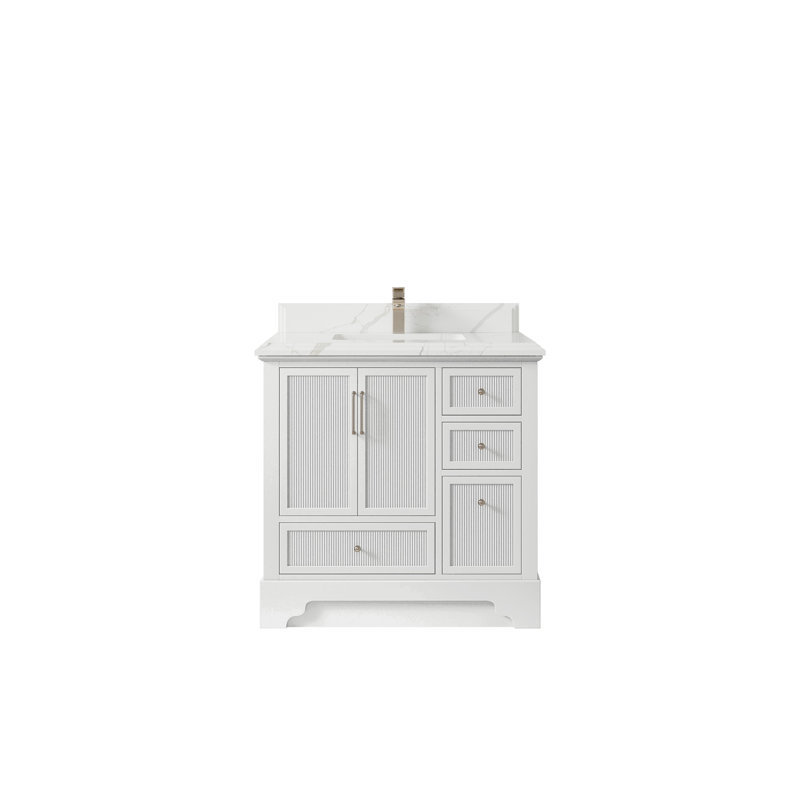 Meuble-lavabo simple 36 po avec plateau en quartz Alys, Calacatta Laza