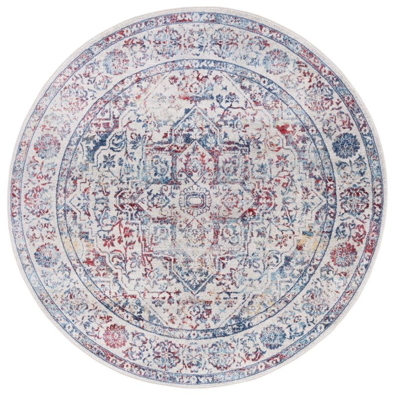 Tapis oriental gris clair / ivoire, Blue/Red, Rond 6 pi 7 po