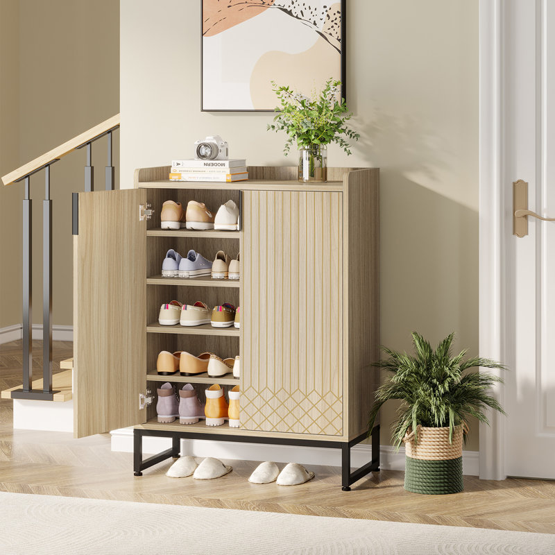Armoire de rangement pour chaussures Hauge, Bois naturel