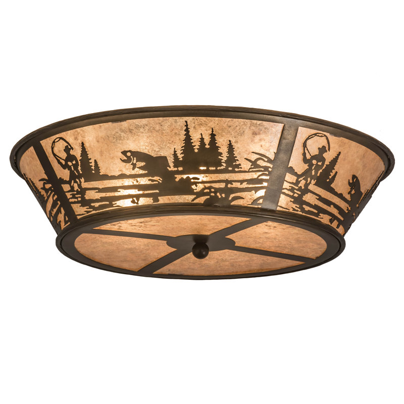Plafonnier encastré tambour 4 lumières 22,5 po unique Yarger, Cuivre antique
