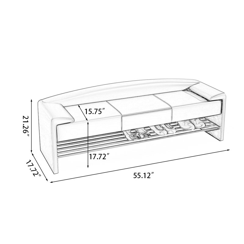 Upholstered Shoe Storage Bench, Dark Gray