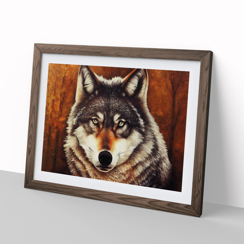 Classic Wolf - Framed Print, 46cm H x 64cm W x 2cm D, Walnut