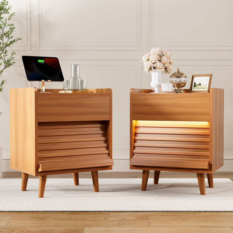 2 Drawer Bedside Table, Set of 2, Yellow