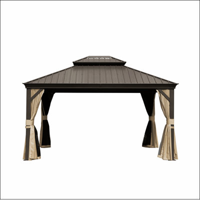 Hardtop Gazebo Outdoor Aluminum Gazebos Grill with Galvanized Steel Double Canopy for Patios Deck Backyard,Curtains&Netting