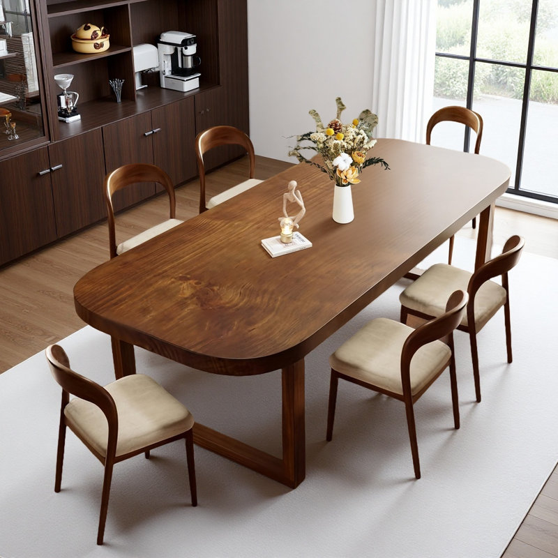 Solid wood rectangular dining table and chairs set, dining room upholstered dining chairs, 29.53"H x 86.61"L x 35.43"W