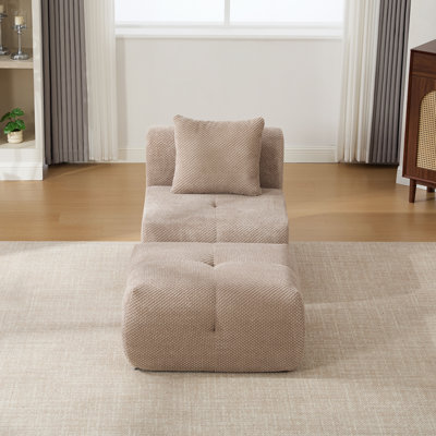 31" Modular Cloud Armless Accent Chair with Ottoman Set, Modern Boneless Deep Seat Single Sofa Soft Lounger with Footstool Throw Pillow for Living Room, Bedroom, Dorms, No Assembly Required, Taupe