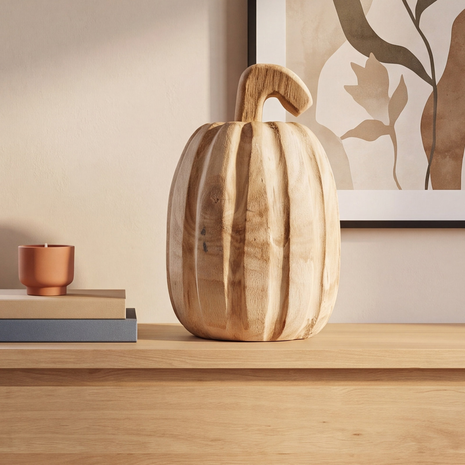 Carved Paulownia Wood Pumpkin Accent