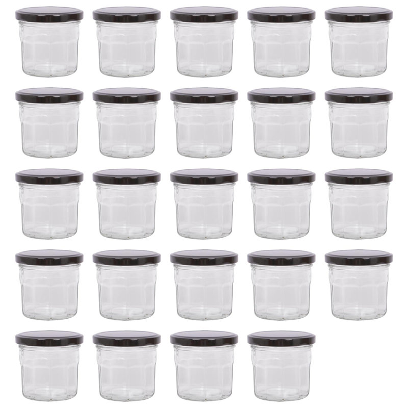 Argon Tableware Glass Jam Jars with Lids, Black, 130ml