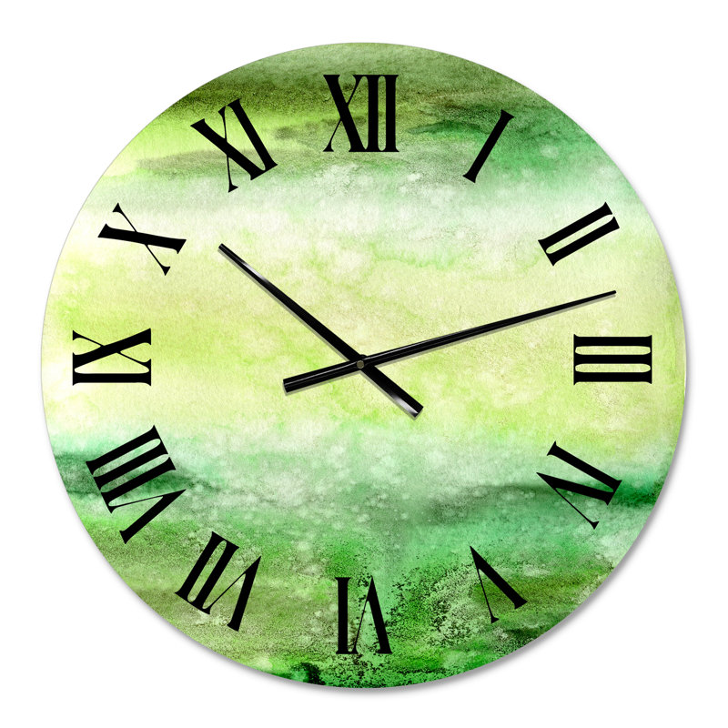 Horloge murale moderne pastel abstrait avec taches vert foncé et beige, Petit