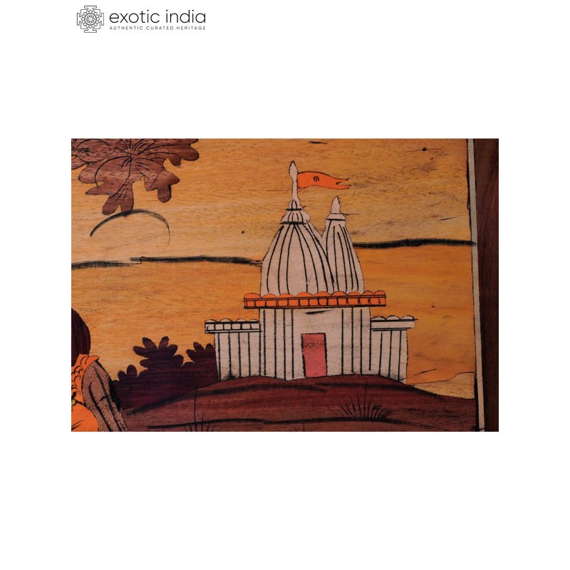 31 "Radha Krishna, scène de coucher de soleil, panneau mural incrusté en bois 3D, art spirituel pour décoration romantique
