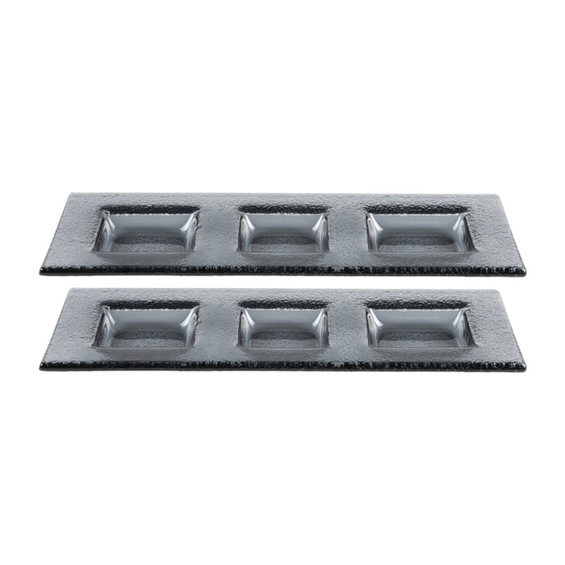 Glass Dinnerware 12.25" x 4" Rectangular Charcoal Glass Sectional Plate (Set of 2)